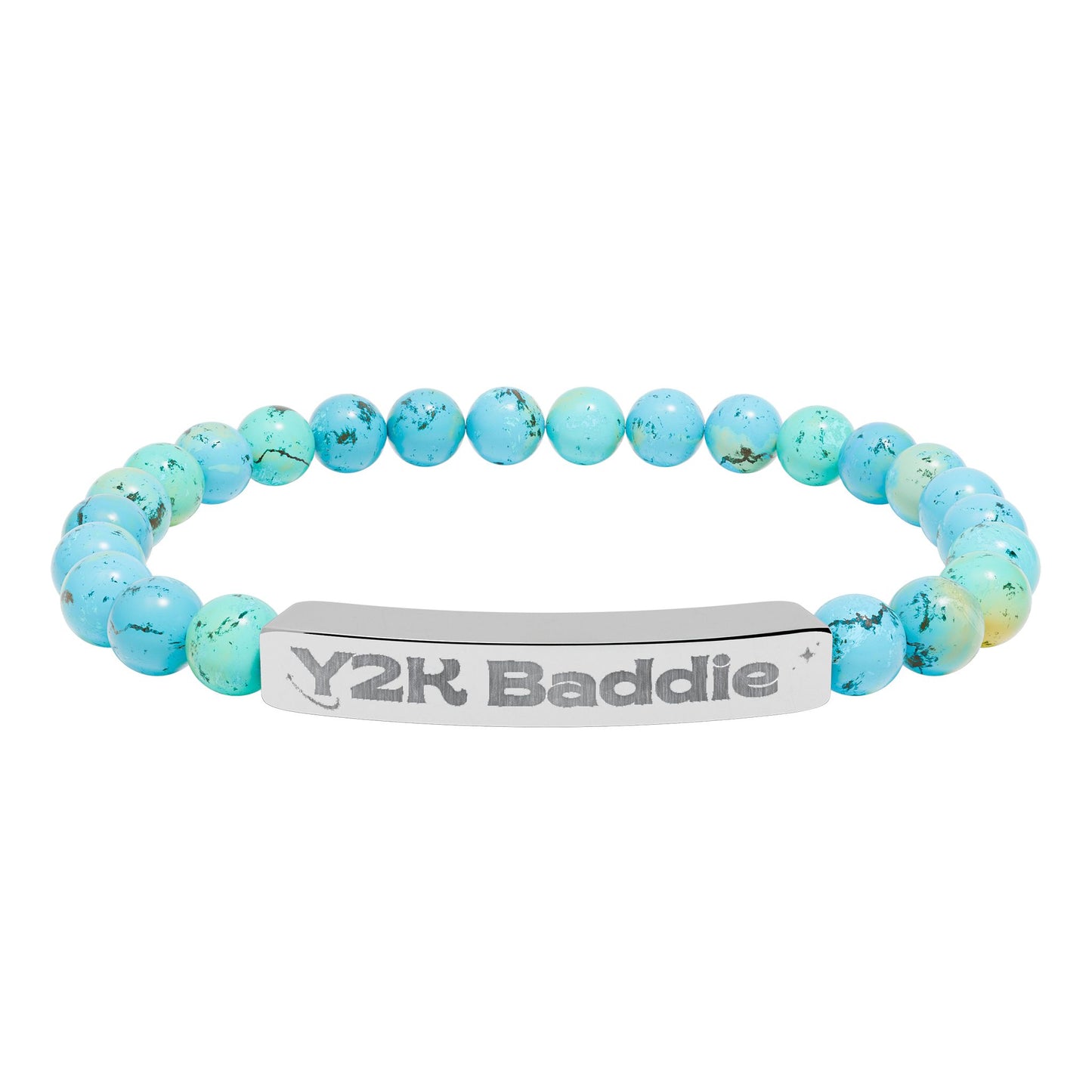 Y2K inspired Natural Stone Stretch Bar Bracelet (Engraving)