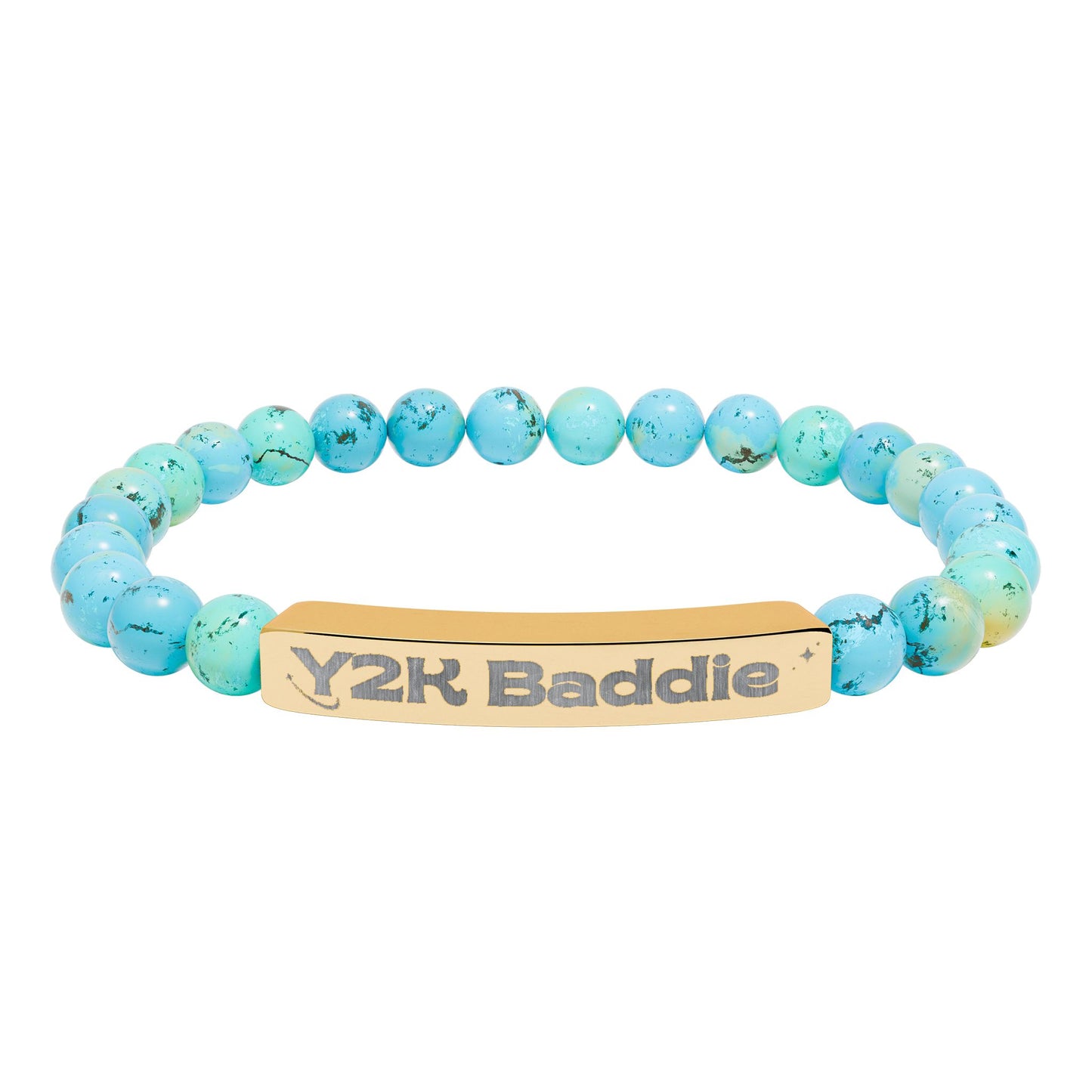 Y2K inspired Natural Stone Stretch Bar Bracelet (Engraving)