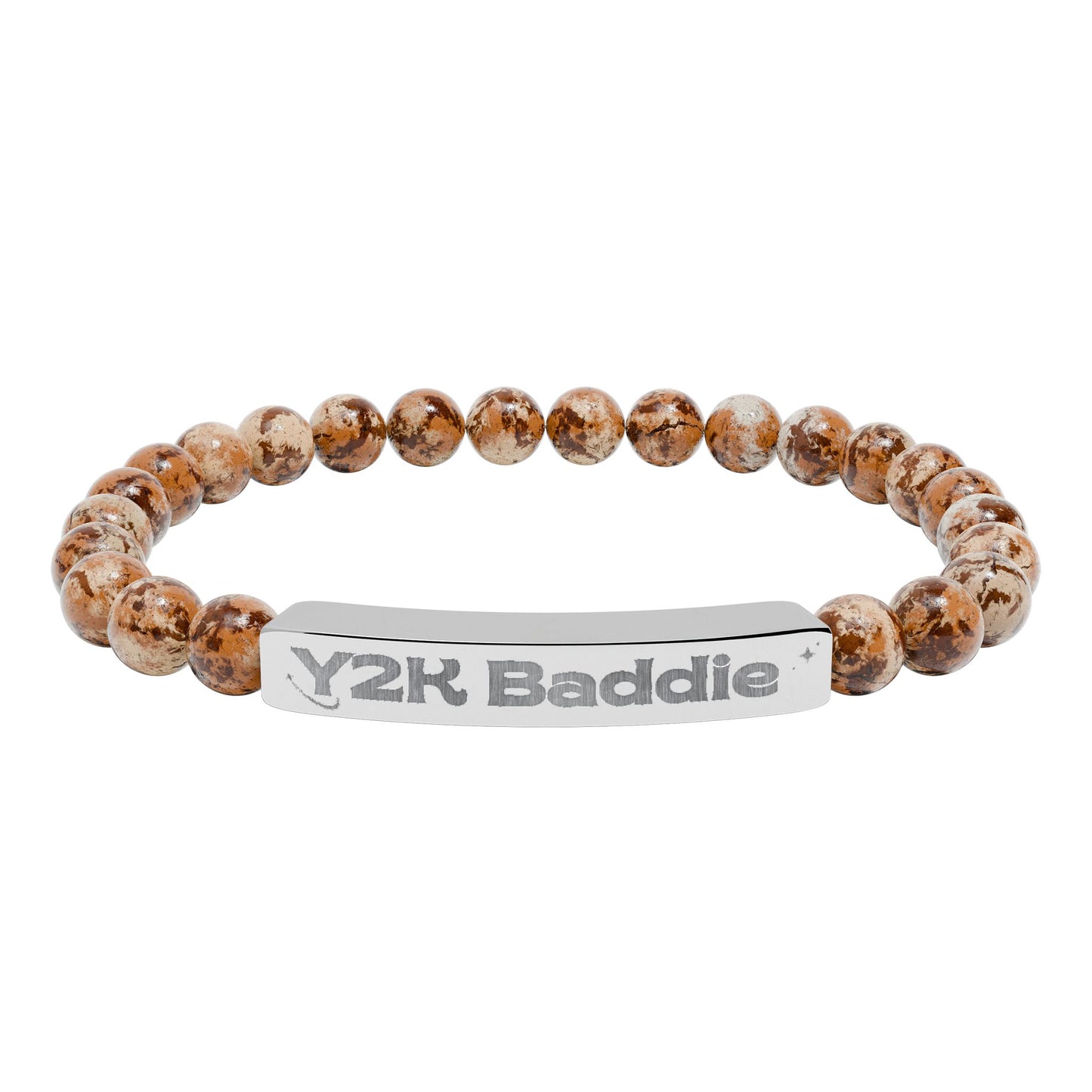 Y2K inspired Natural Stone Stretch Bar Bracelet (Engraving)