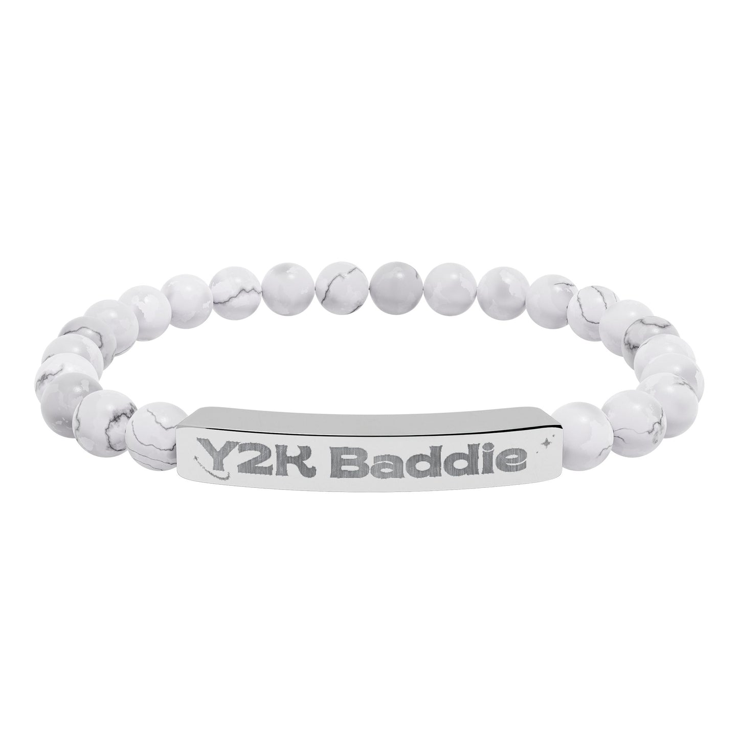 Y2K inspired Natural Stone Stretch Bar Bracelet (Engraving)