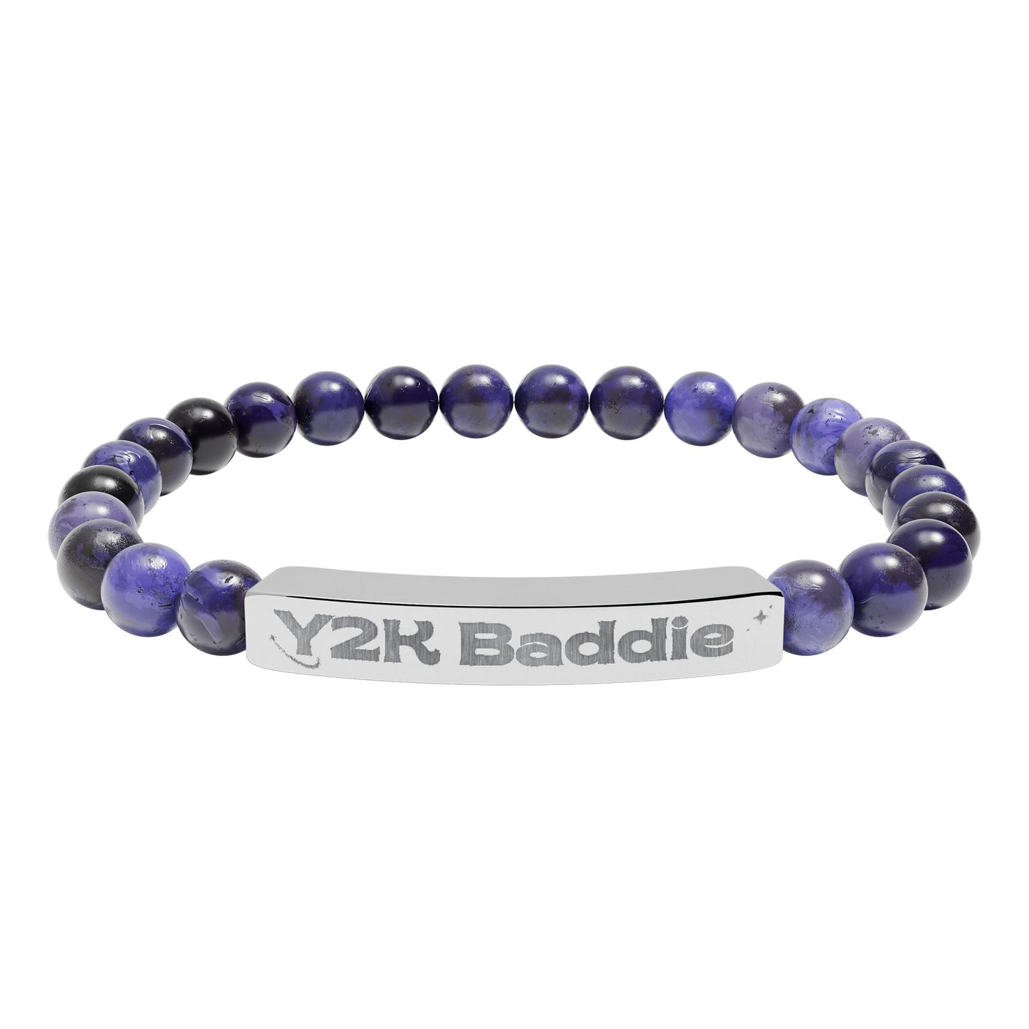 Y2K inspired Natural Stone Stretch Bar Bracelet (Engraving)