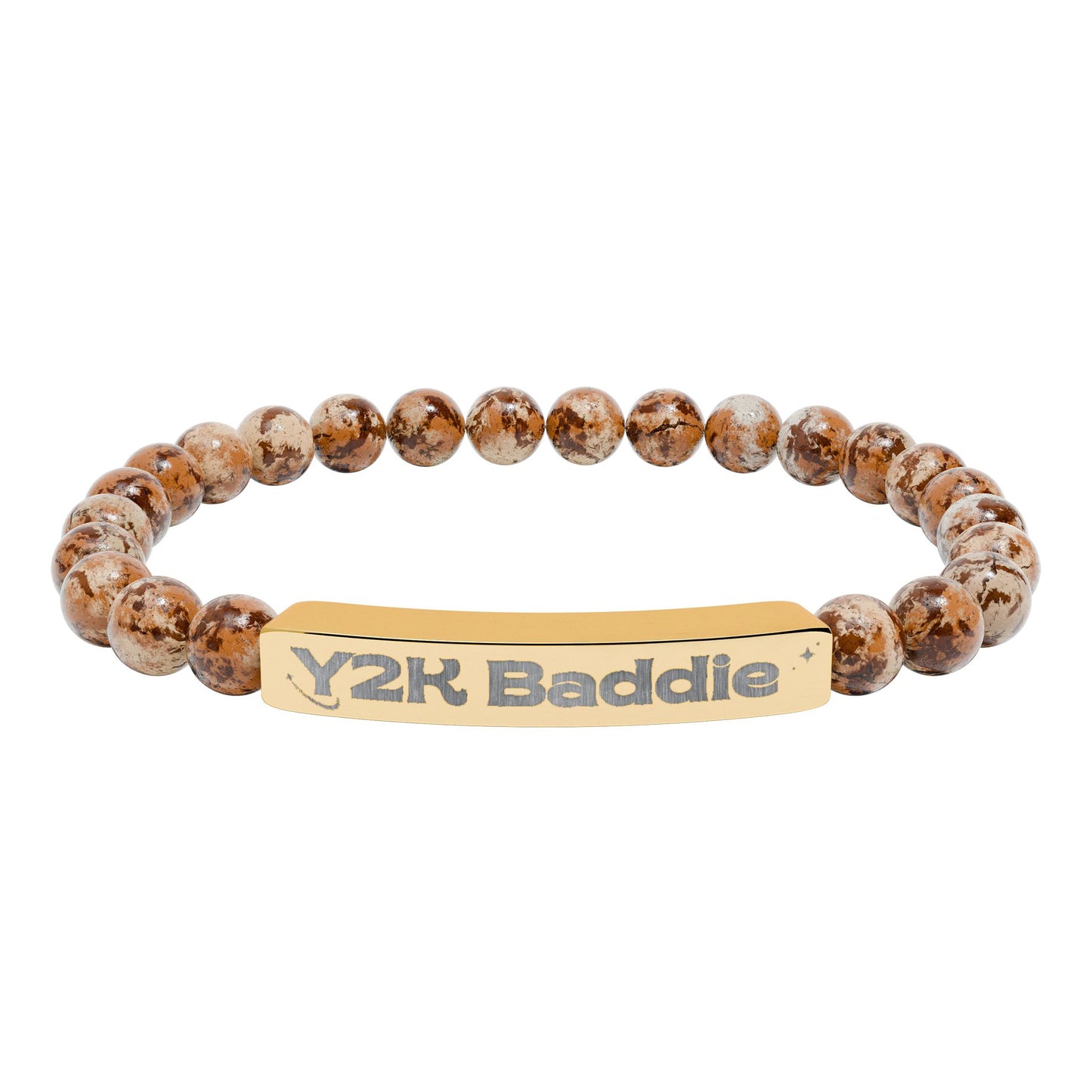 Y2K inspired Natural Stone Stretch Bar Bracelet (Engraving)