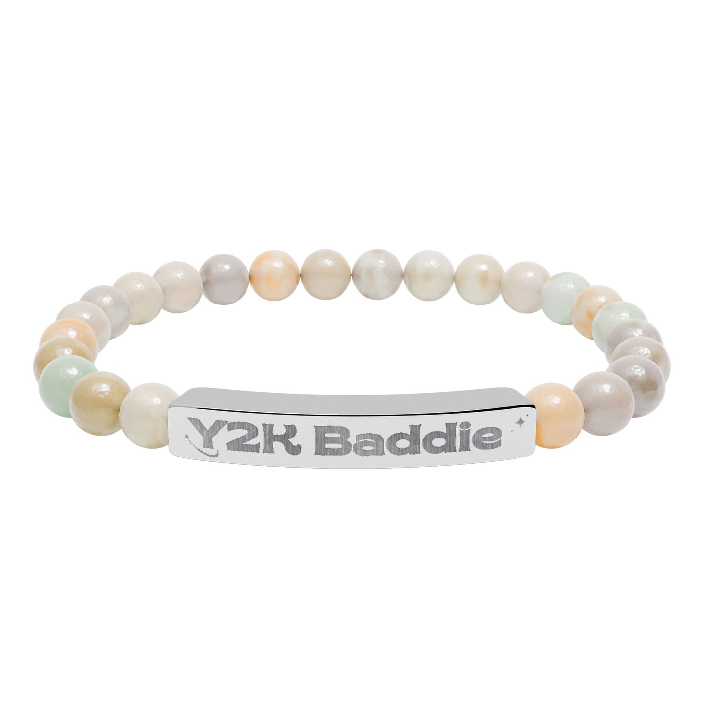 Y2K inspired Natural Stone Stretch Bar Bracelet (Engraving)